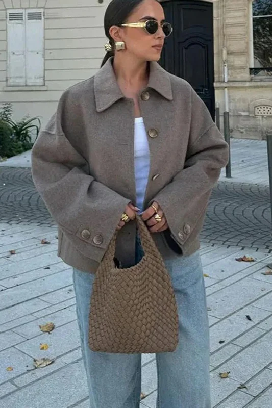Cropped Wool Notch Collar Jacket - konjwa
