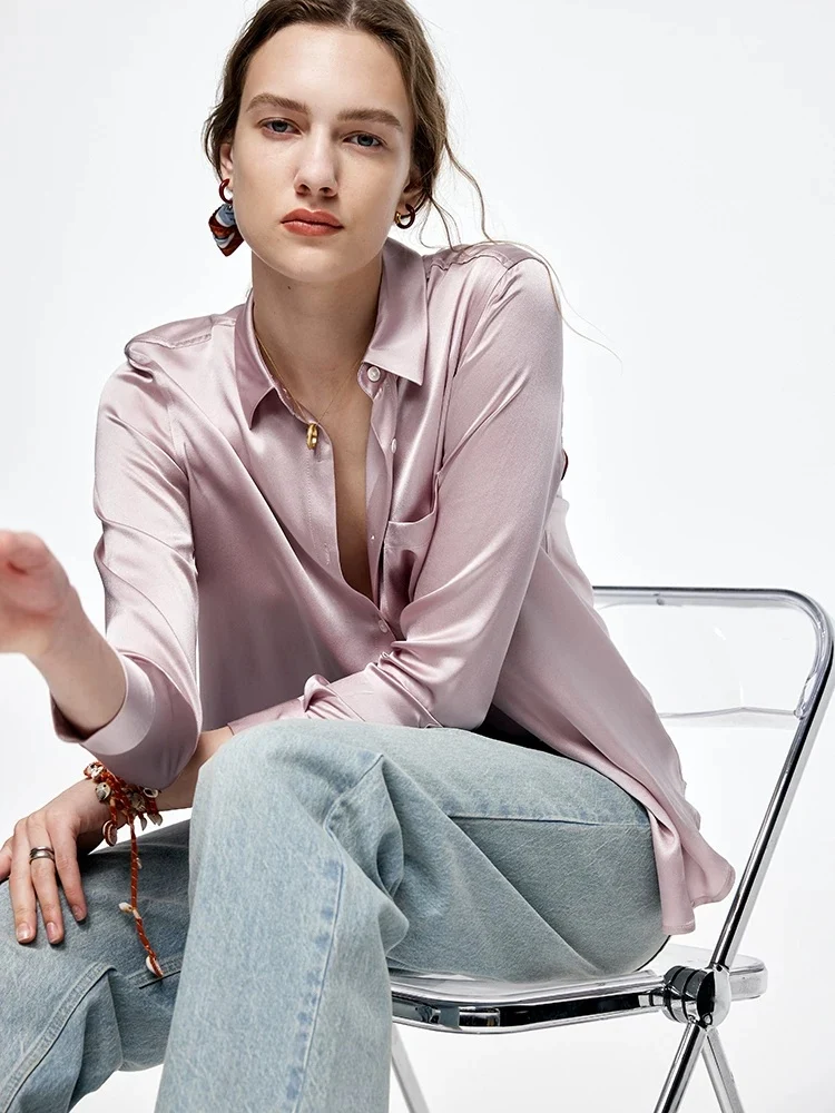 Luxury 100% Mulberry Silk Shirt for Women – Pure Silk Long-Sleeve Button-Up Blouse - konjwa