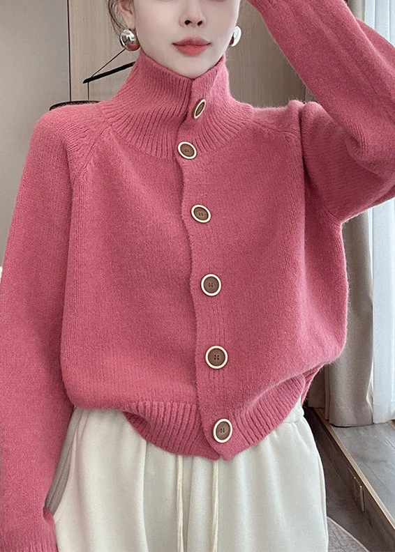 Loose Pink Button Cozy Knit Cardigan Long Sleeve - konjwa