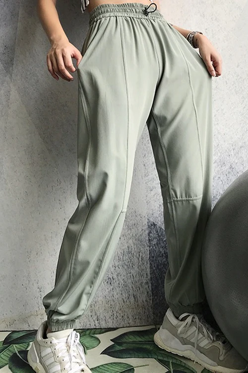 Sweat Wicking High Waist Loose Cuffed Pocket Pants - konjwa