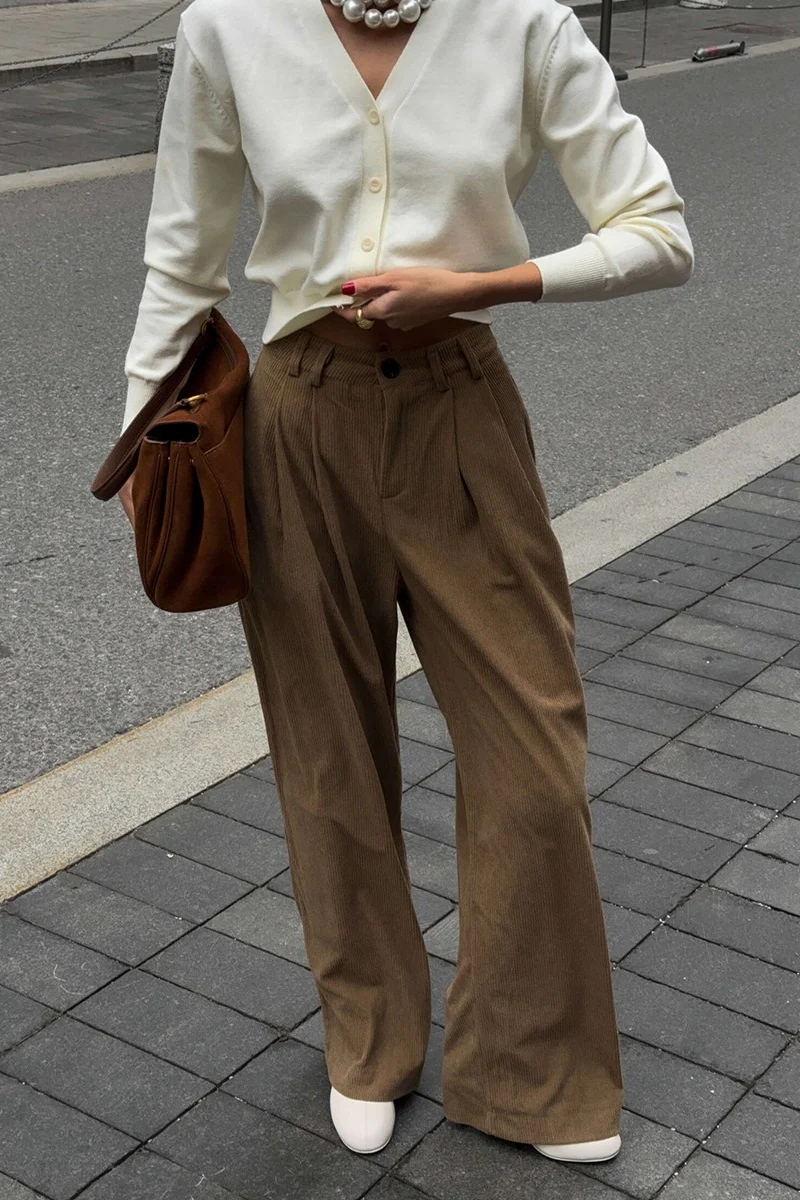 Drapey Vintage Corduroy Loose Casual Cotton Pants - konjwa