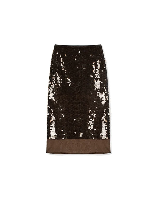 Luxury Silk Organza Skirt with 3D Sequin Embellishment | Fashion Split Hem Midi Skirt - konjwa