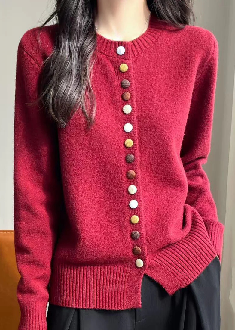 Simple Beige O Neck Button Woolen Coats Spring - konjwa