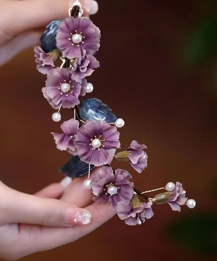 Handmade Purple Alloy Cloth Floral Hairpin - konjwa
