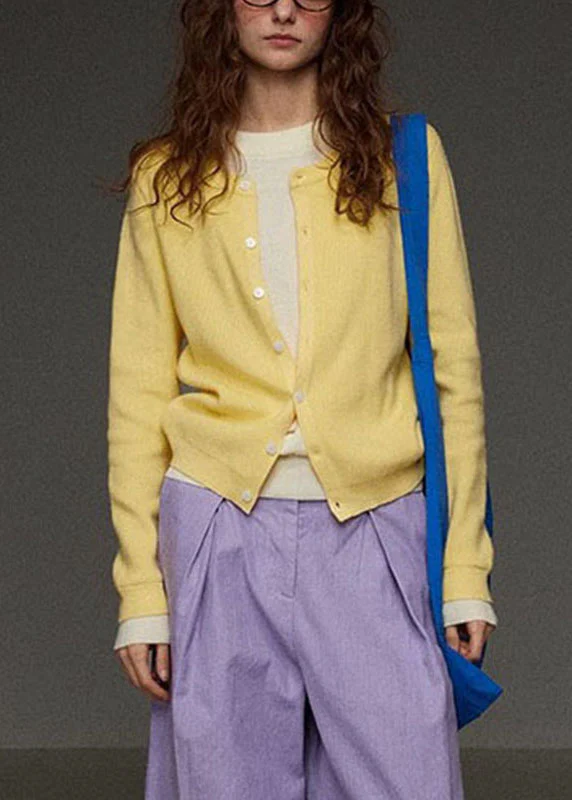 Brief Purple O-Neck Button Solid Knit Cardigans Fall - konjwa