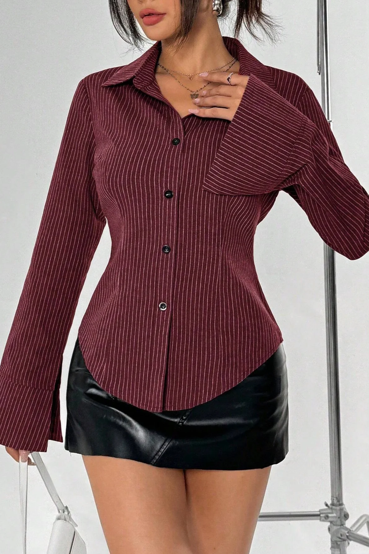 Office Chic Stripe Button Blouse - konjwa