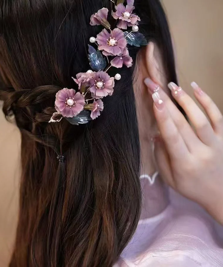 Handmade Purple Alloy Cloth Floral Hairpin - konjwa