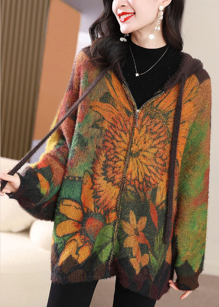 Loose Colorblock Hooded Zippered Mink Velvet Coat Long Sleeve - konjwa