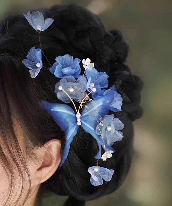 Chinese Style Blue Velvet Butterfly Iris Hairpin - konjwa
