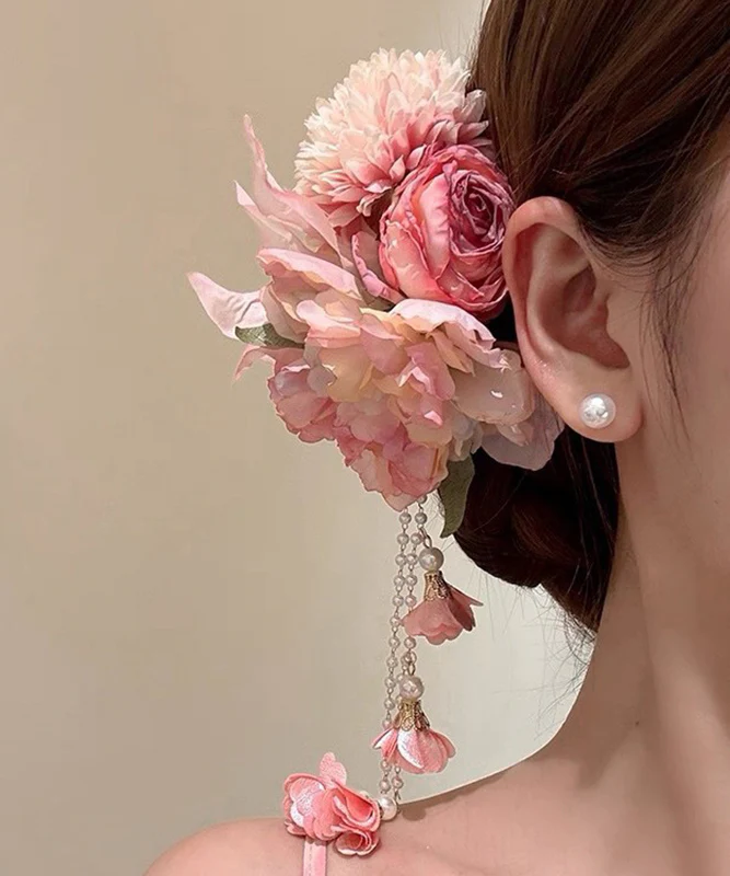 Cute Pink Peony Tassel Hairpin - konjwa