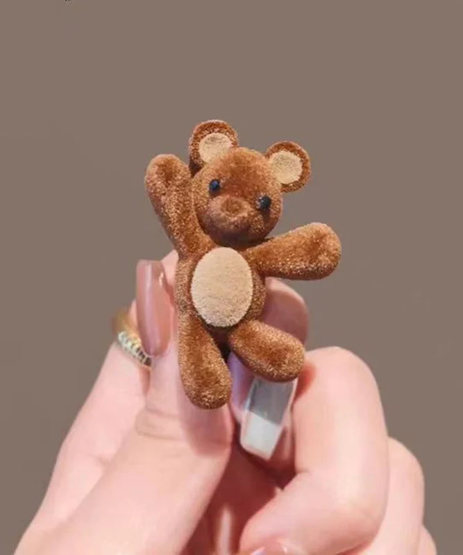 Handmade Brown Little Rabbit Alloy Flocking Hairpin - konjwa
