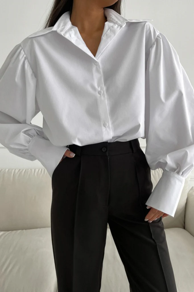 French Relaxed Puff Sleeve Blouse - konjwa
