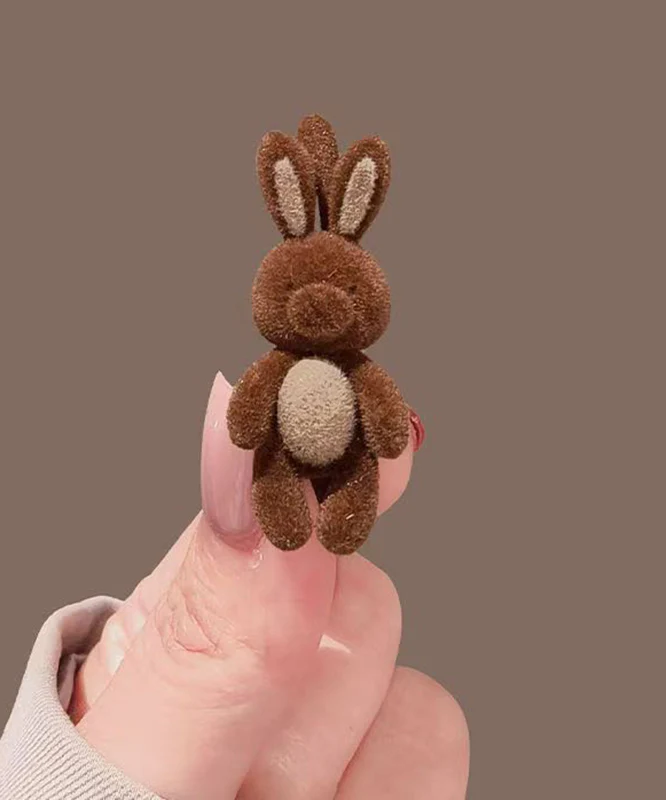 Handmade Brown Little Rabbit Alloy Flocking Hairpin - konjwa