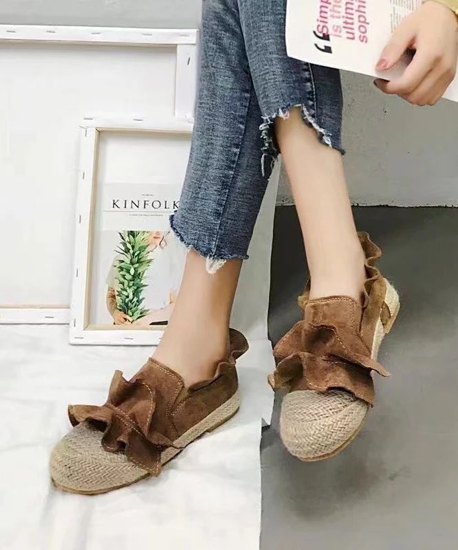 Casual Brown Ruffled Splicing Versatile Flat Feet Shoes - konjwa