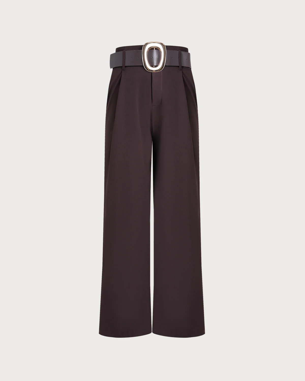 Brown Belted Straight Casual Pants - konjwa
