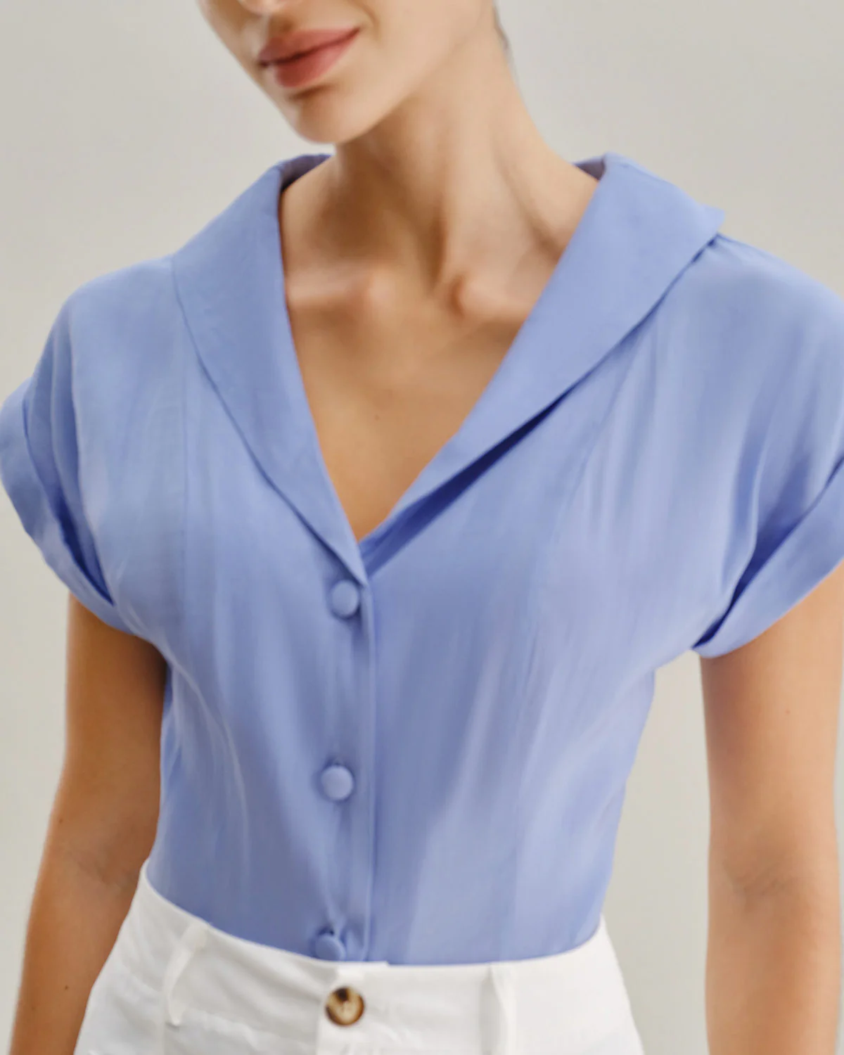 Blue Cowl Sleeve Button Shirt - konjwa