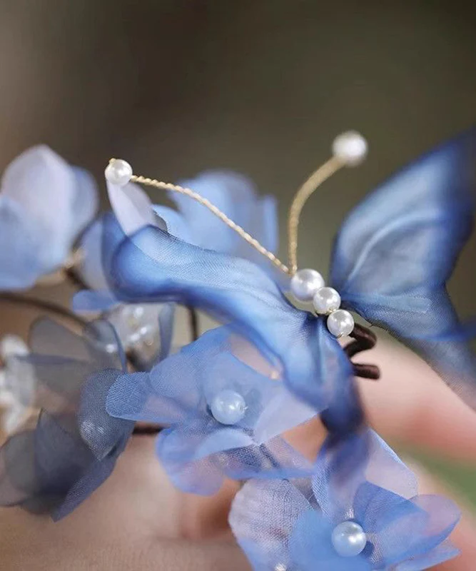 Chinese Style Blue Velvet Butterfly Iris Hairpin - konjwa