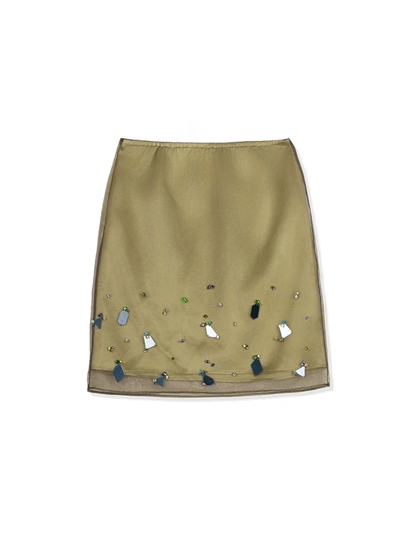 Handmade Beaded Japanese Acetate Double-Layer Skirt | High-End Patchwork Short Midi Skirt for Women - konjwa