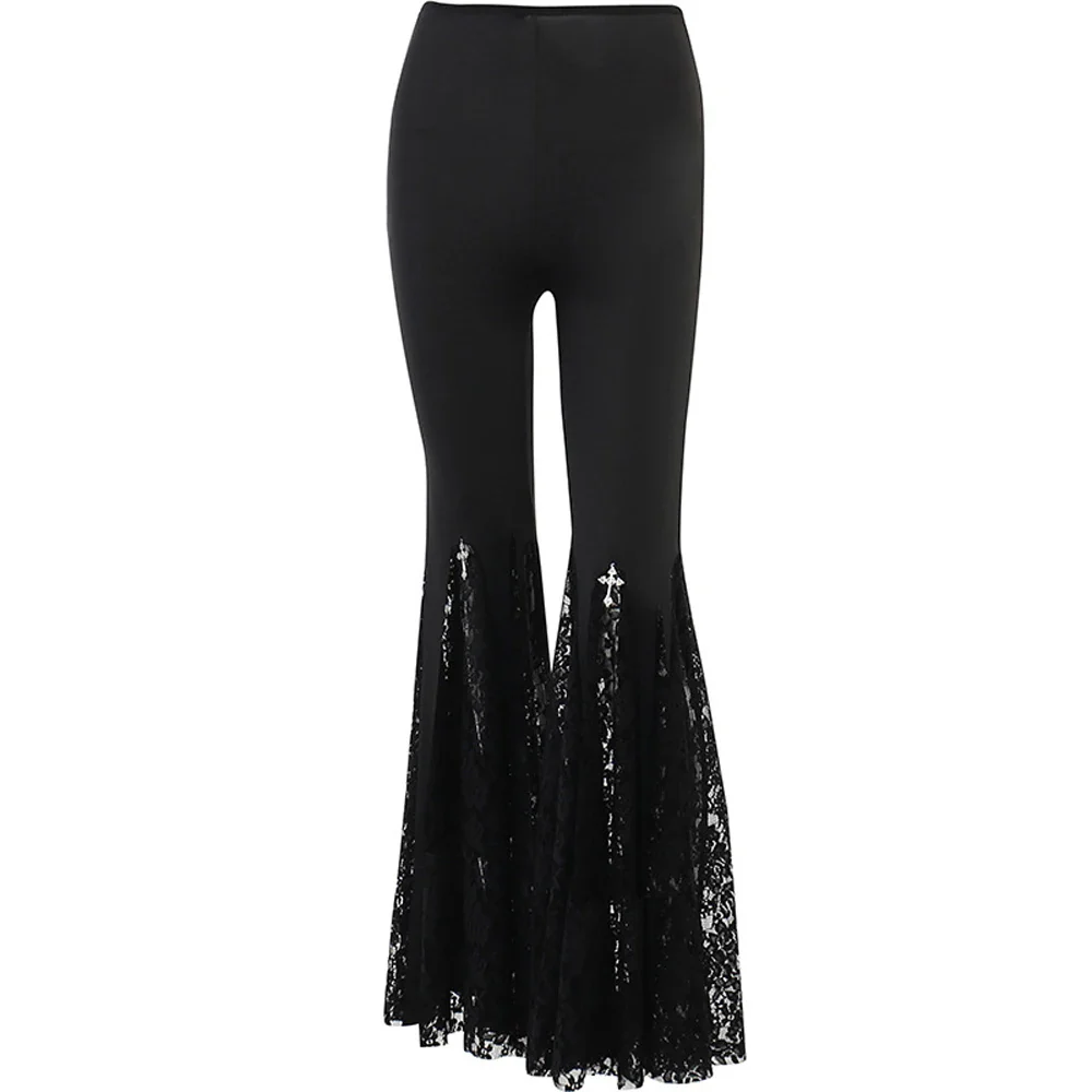 Black Lace Flared Halloween Pants - konjwa