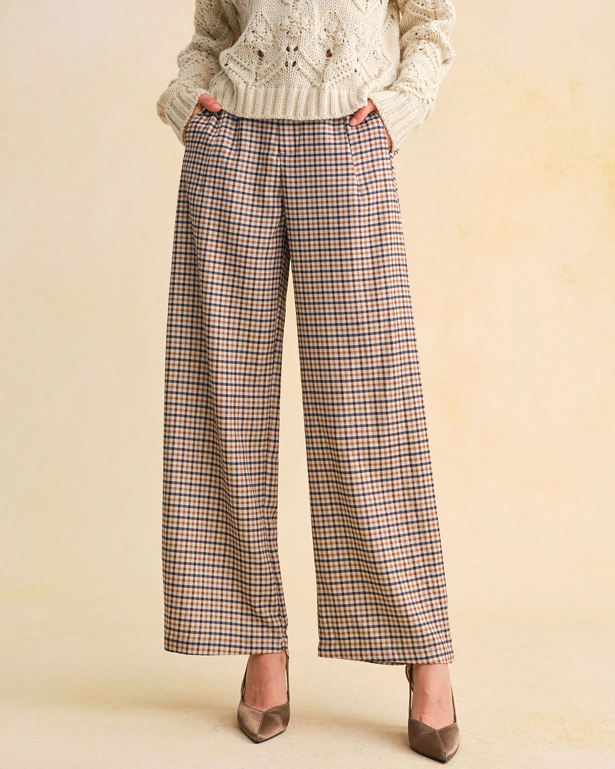 Khaki Plaid Casual Straight Pants - konjwa