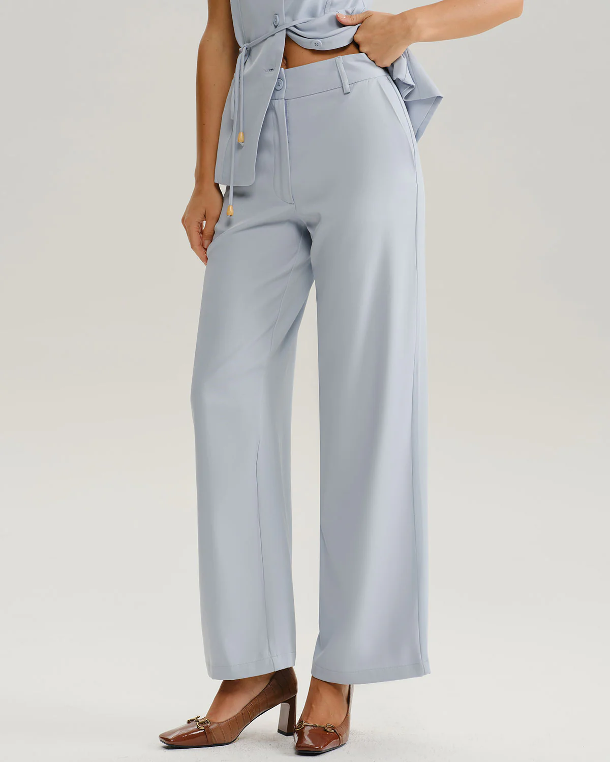 Blue Natural Waisted Straight Pants - konjwa