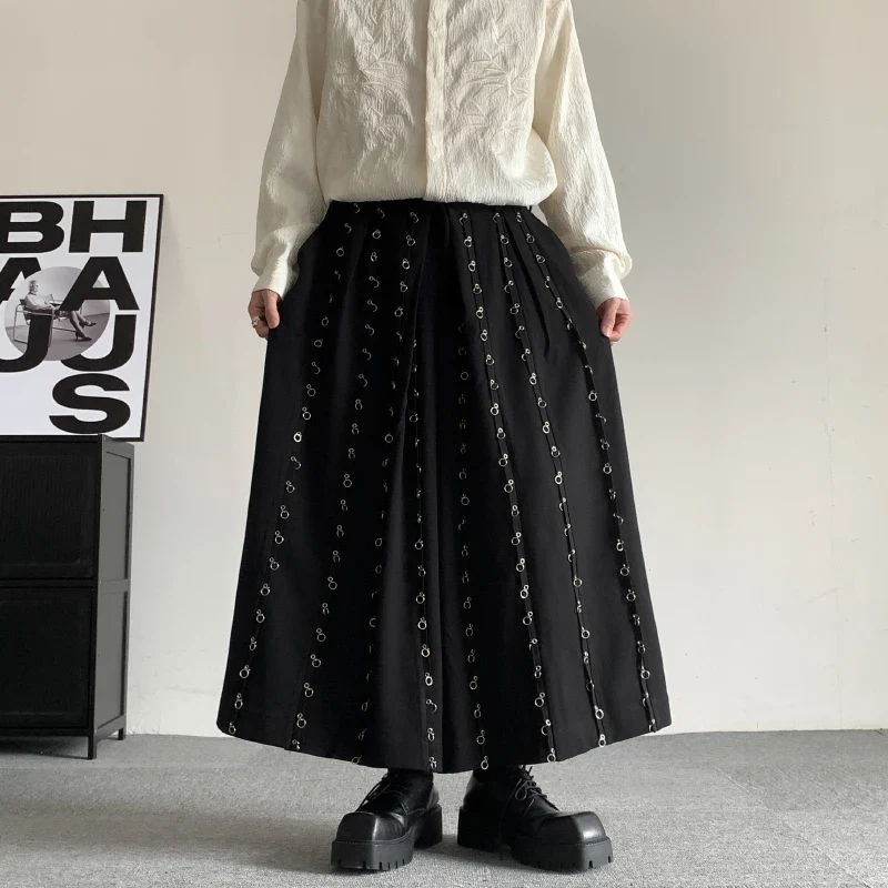 Casual Pants Men Metal Button Patchwork Wide Leg Pants - konjwa