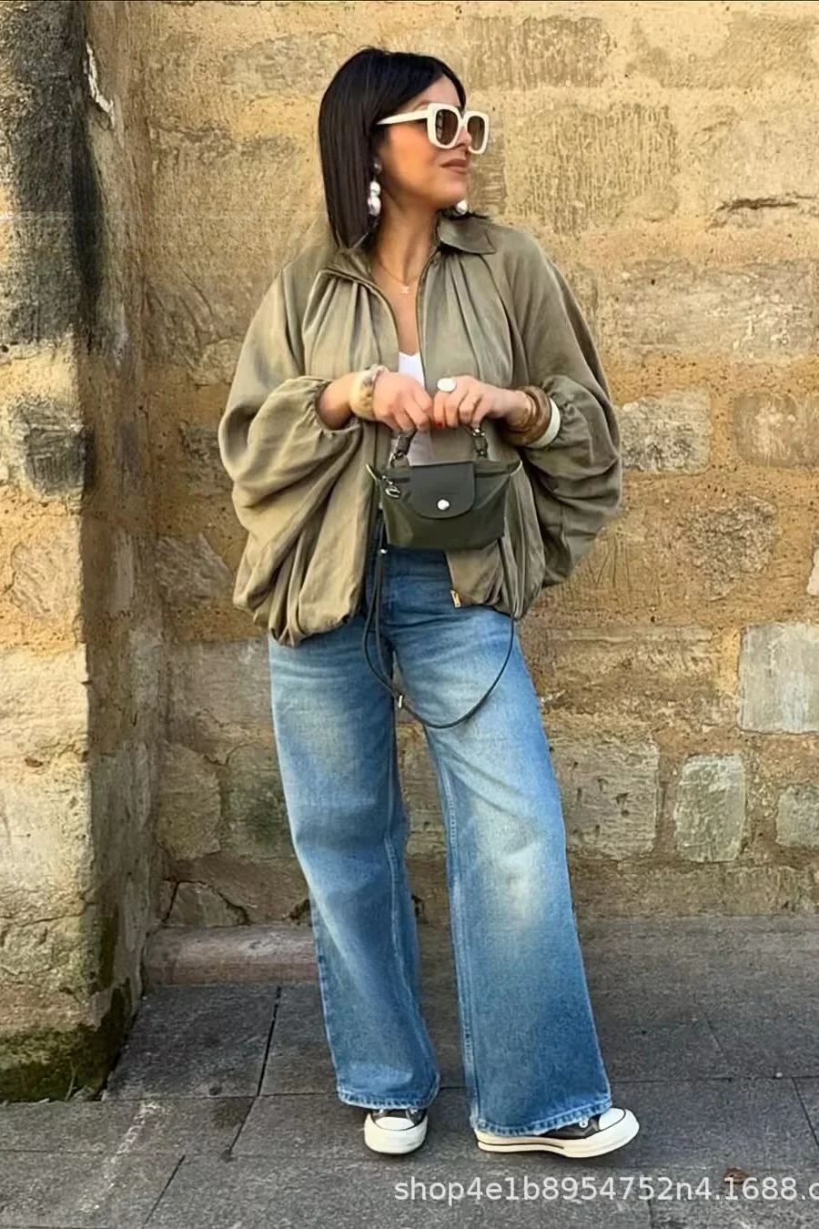 Oversized Puff Sleeve Bomber Jacket - konjwa