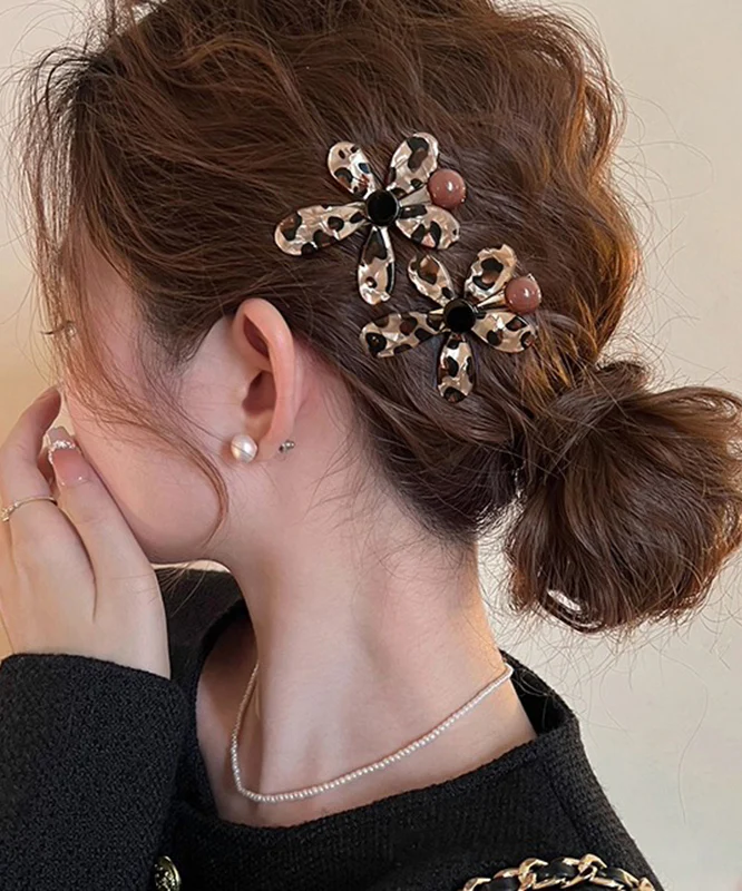 Women Leopard Metal Alloy Floral Hairpin - konjwa