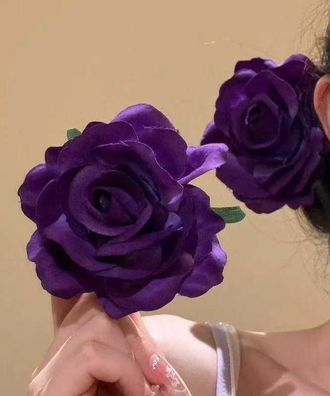 Style Purple Silk Blended Rose Hairpin - konjwa