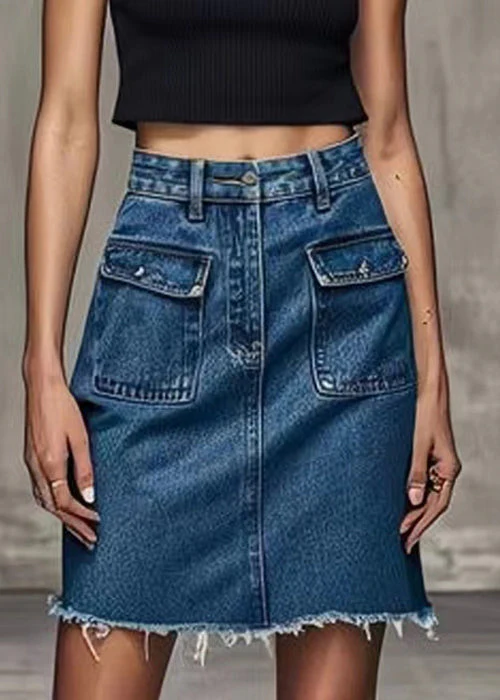 New Blue Pockets High Waist Denim Skirt Summer - konjwa