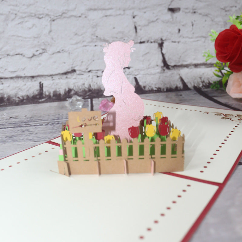Creative 3D Three-dimensional Greeting Card Pregnant Mother Mother's Day Greeting Card - konjwa