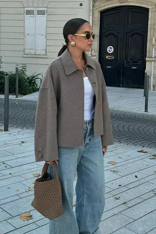 Cropped Wool Notch Collar Jacket - konjwa