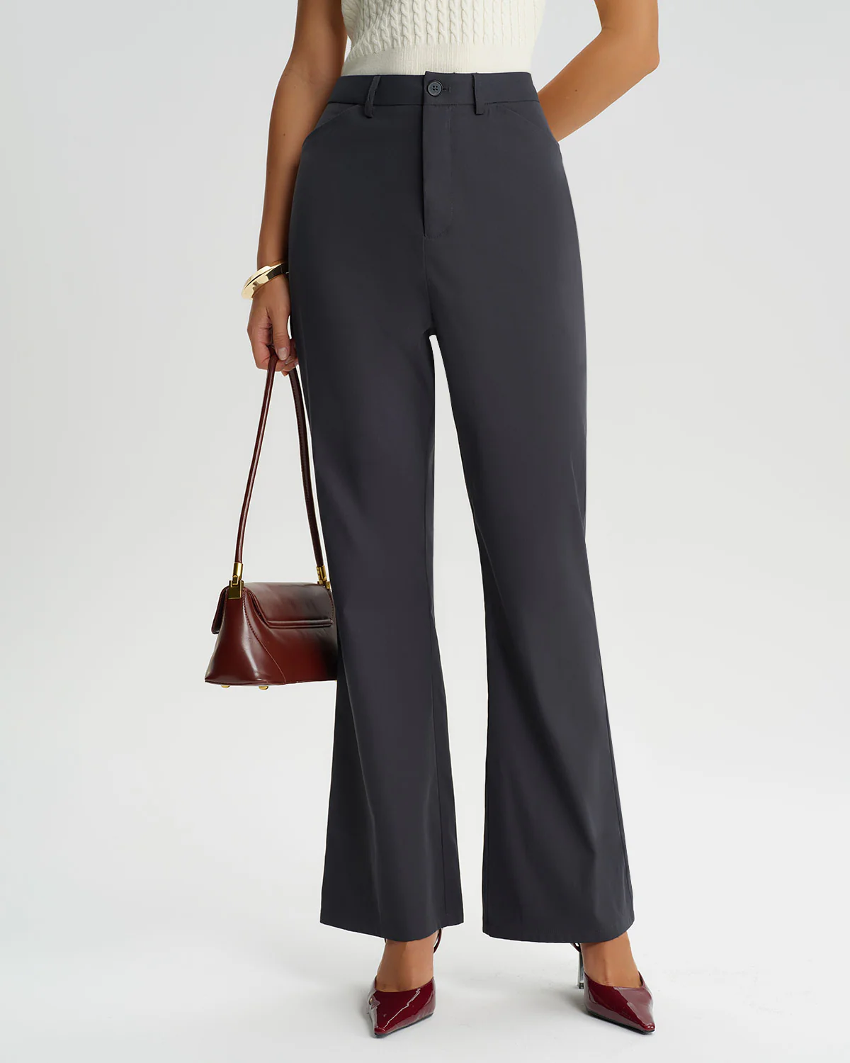 Grey Natural Waisted Flared Pants - konjwa
