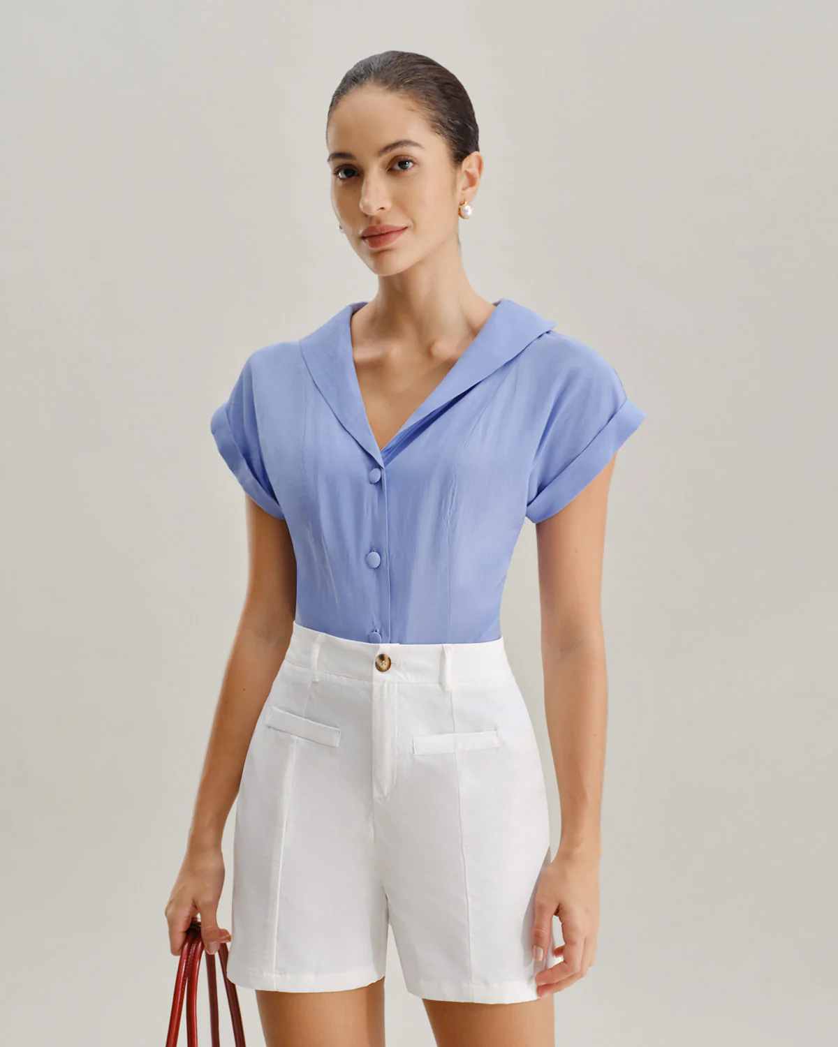 Blue Cowl Sleeve Button Shirt - konjwa
