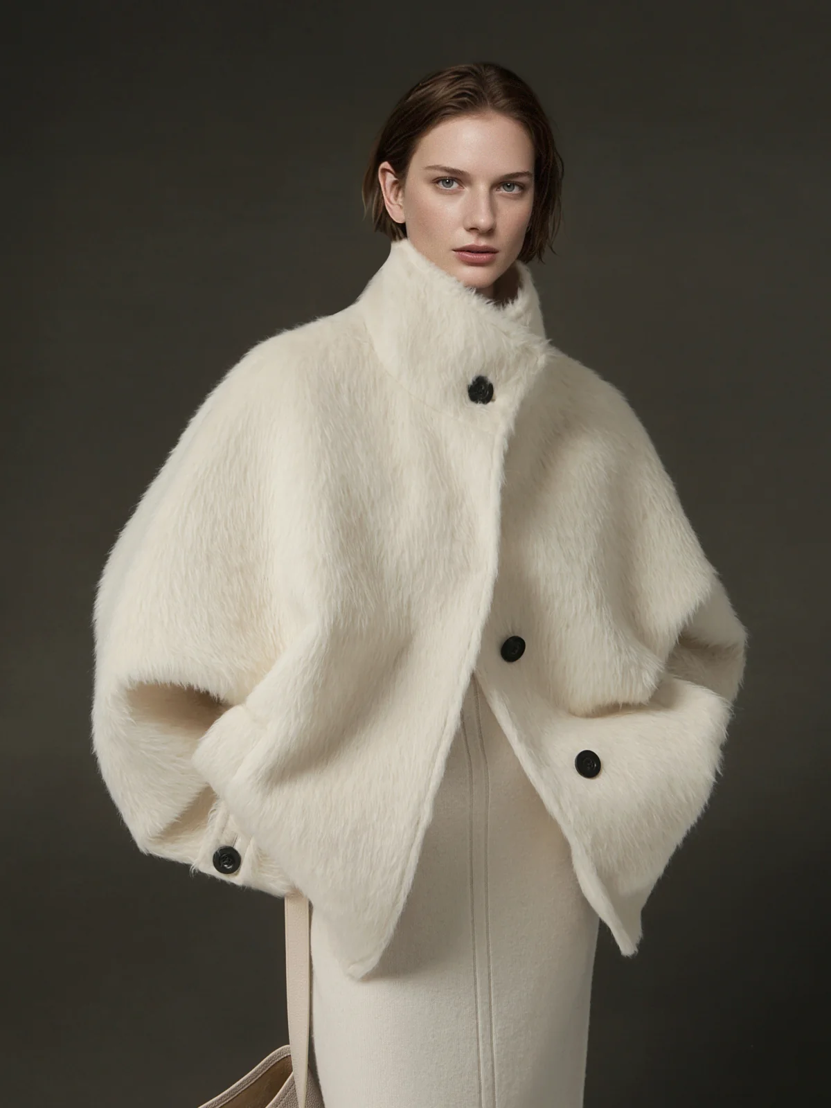 Stand Collar  Alpaca Coat with Luxe Textured Finish, Winter Chic Outerwear - konjwa