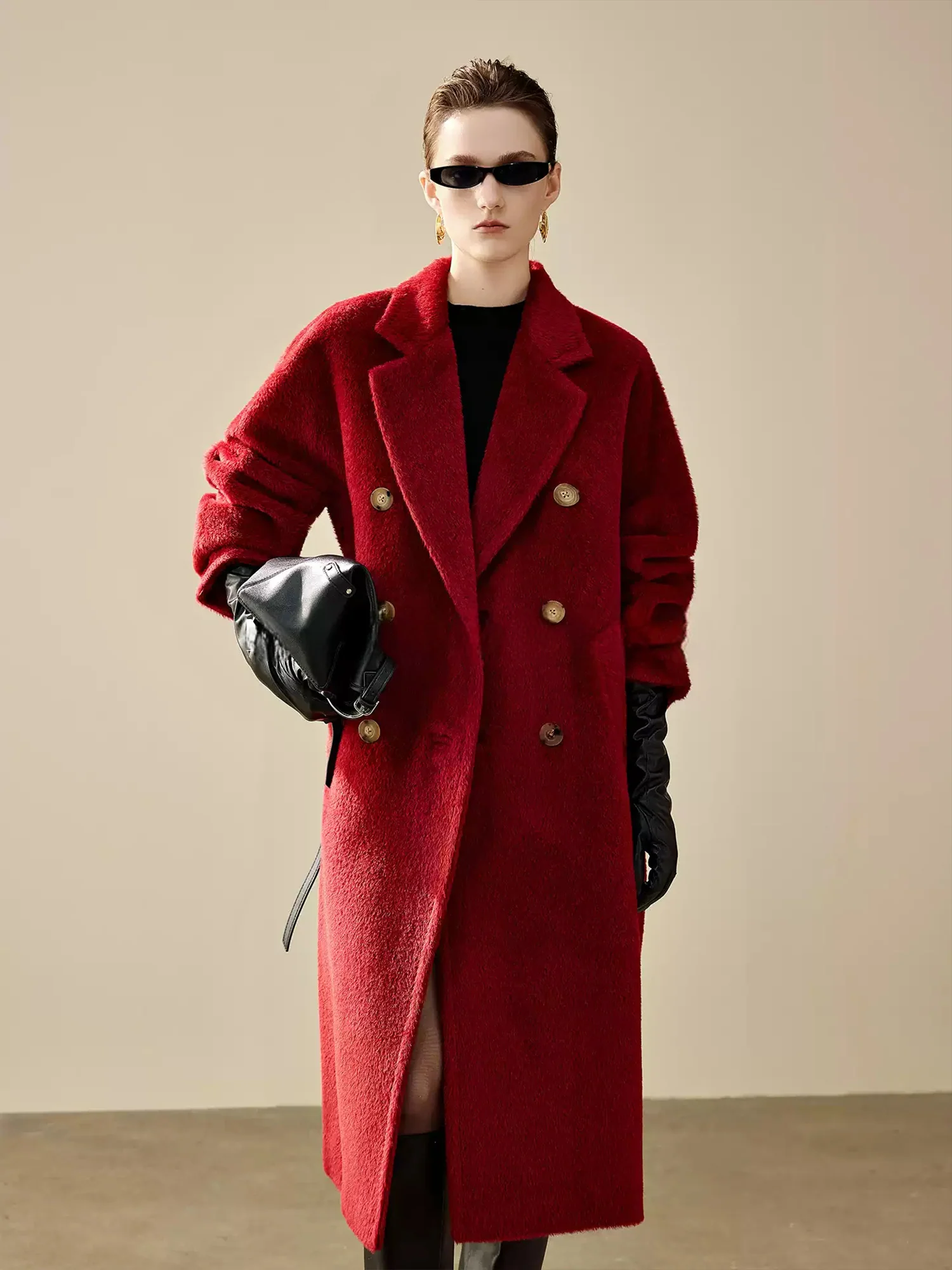 Christmas Edition Peruvian Suri Alpaca Wool Coat for Women | Mid-Length Winter Alpaca Blend Overcoat - konjwa