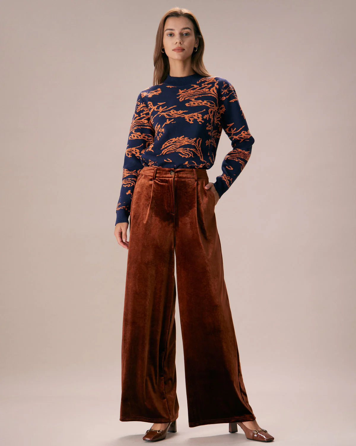 The Brown High Waisted Velvet Wide Leg Pants - konjwa
