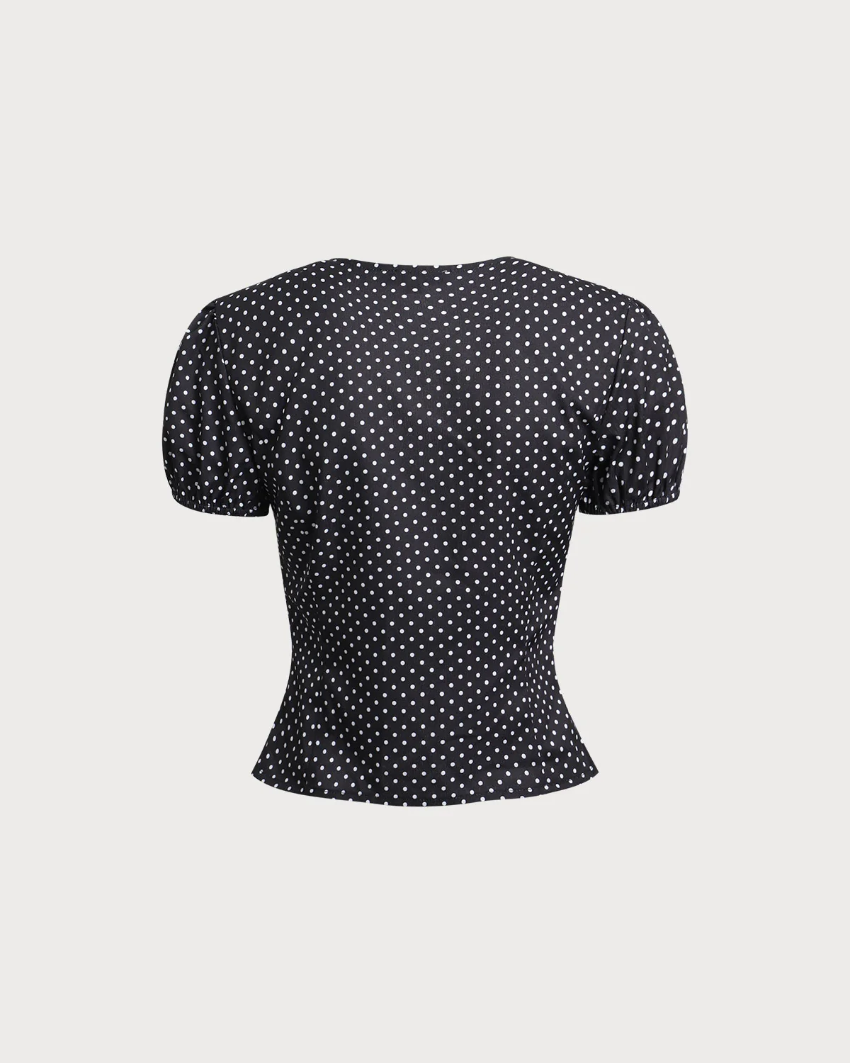 Black Polka Dot Lace Trim Blouse - konjwa