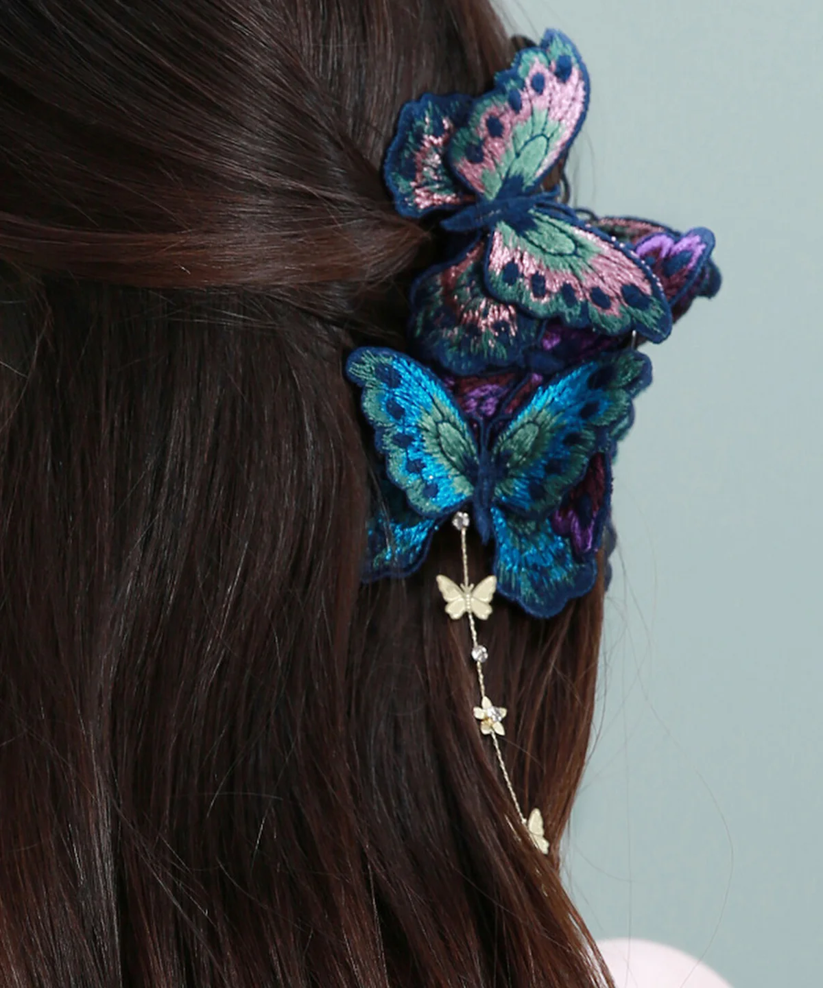 Chinese Style Rainbow Alloy Cloth Butterfly Tassel Hairpin - konjwa