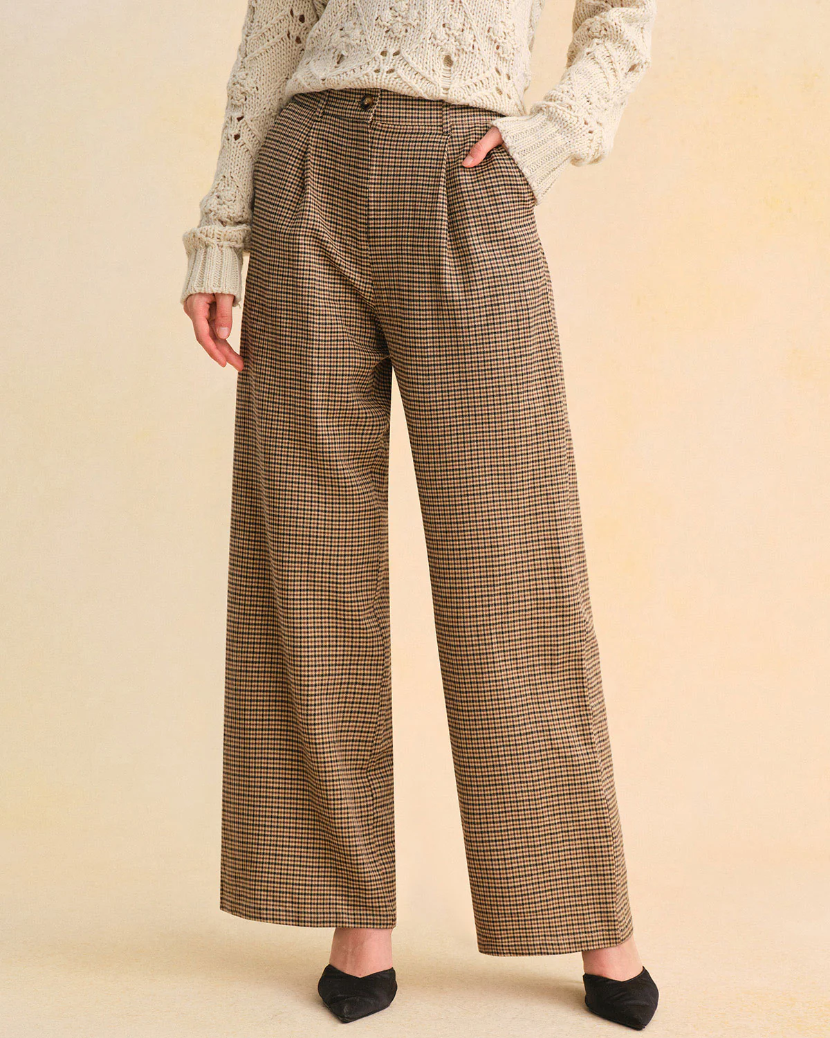 Brown Plaid Straight Pants - konjwa