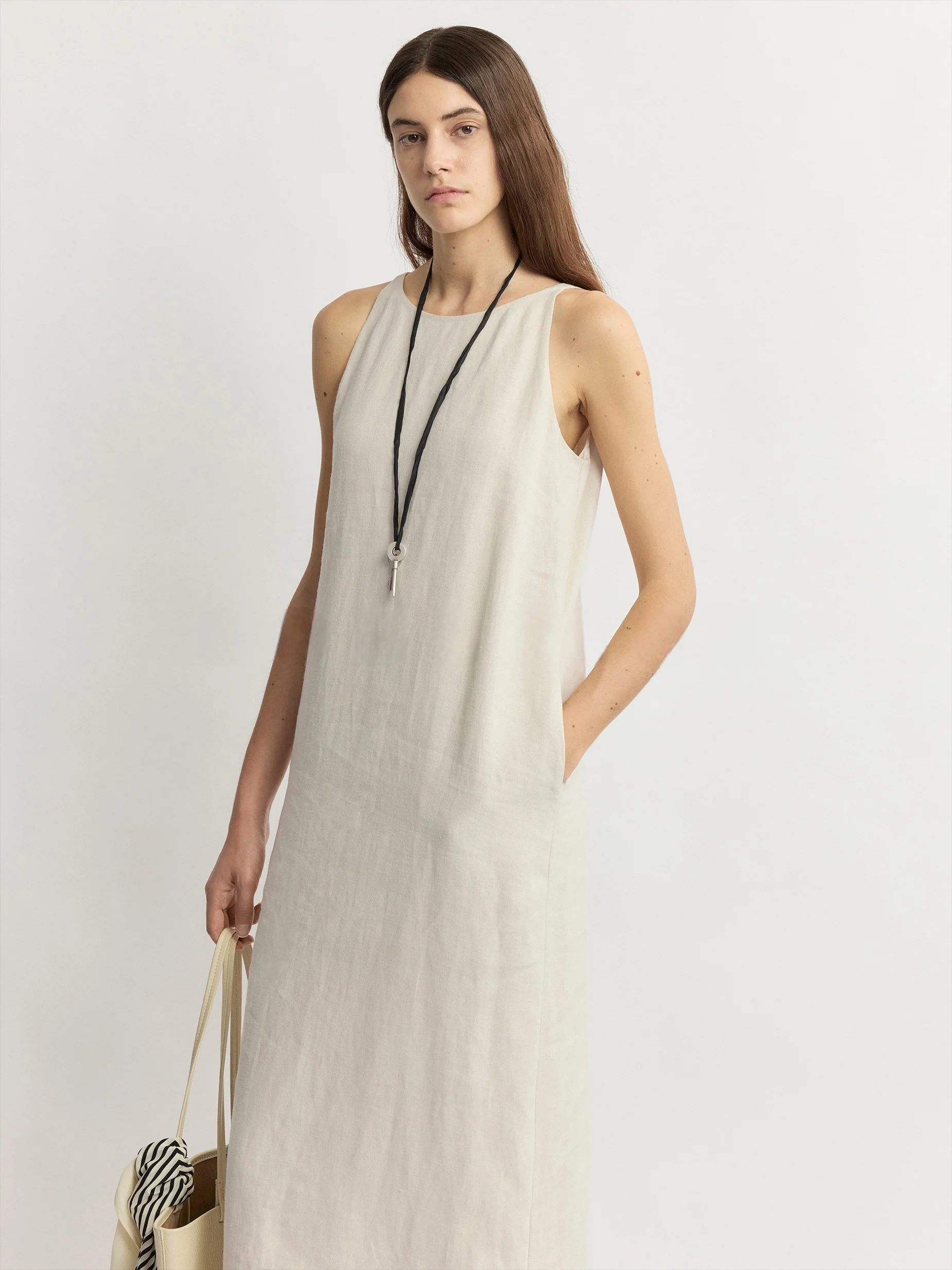 Cutwork Embroidered Linen Midi Dress - konjwa