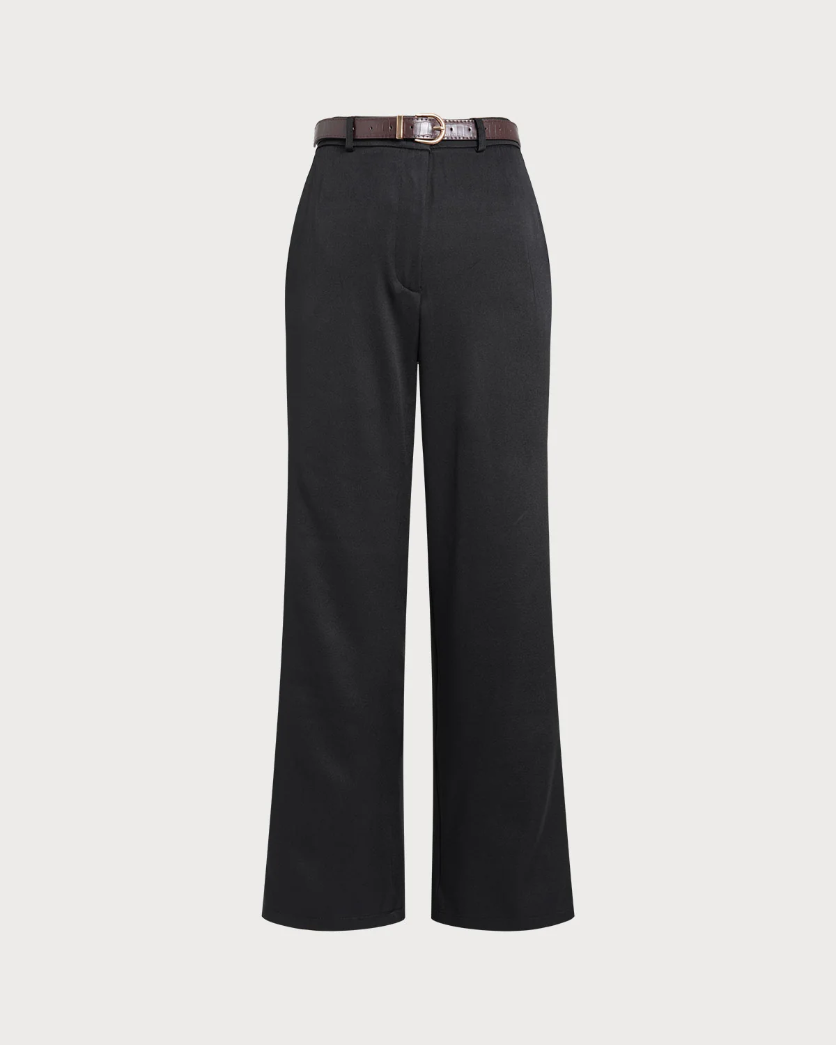 Black Straight Belted Pants - konjwa
