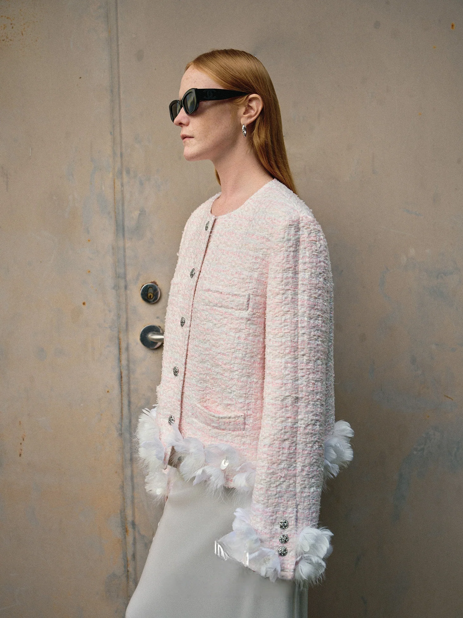 Handmade Limited Edition Dye Fairy Butterfly Yarn Shiny Beaded Feather Chanel-style Jacket - konjwa