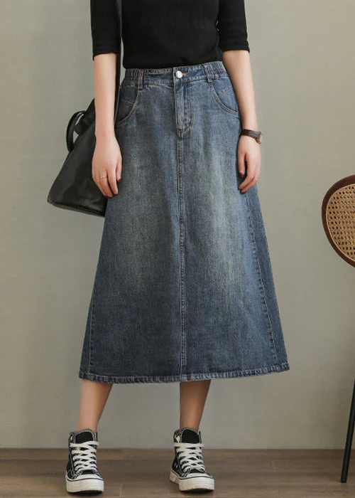 New Denim Blue Pockets Side Open High Waist Denim Skirt Summer - konjwa