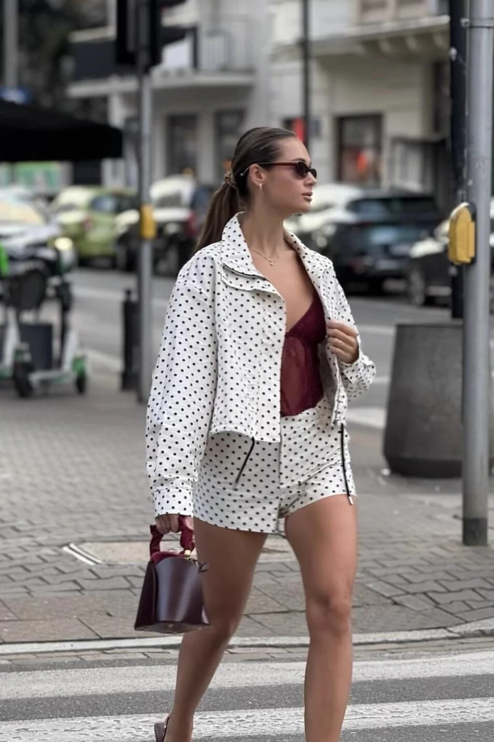 Stand Collar Dot Print Jacket - konjwa