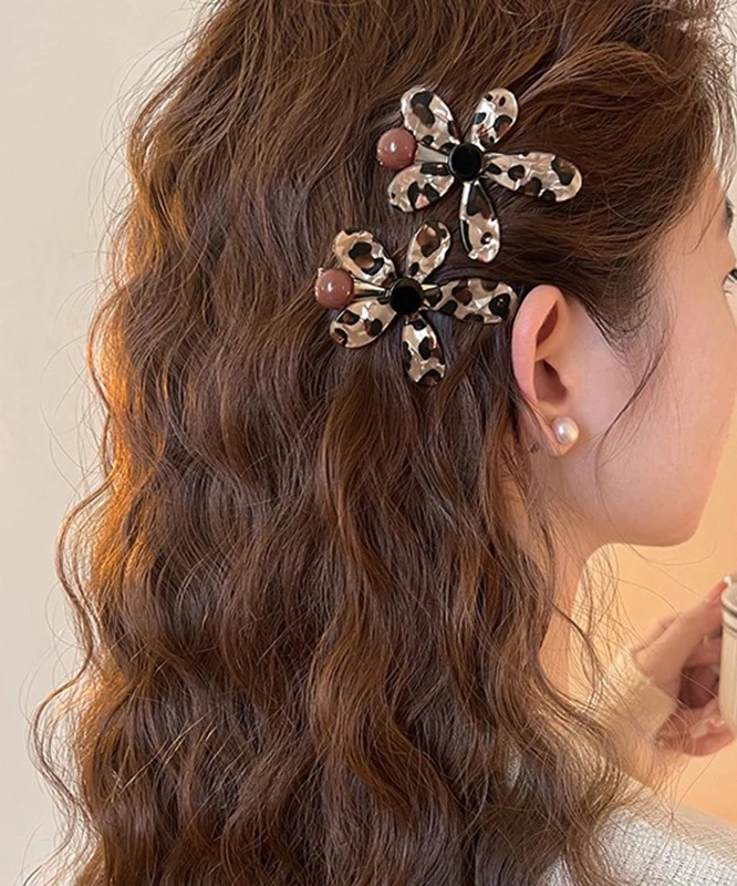 Women Leopard Metal Alloy Floral Hairpin - konjwa